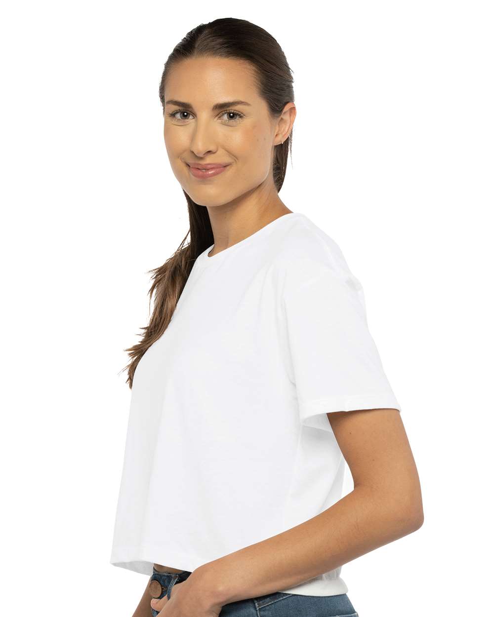 Women's Ideal Crop Top - OnModelSide - B02718002 - White