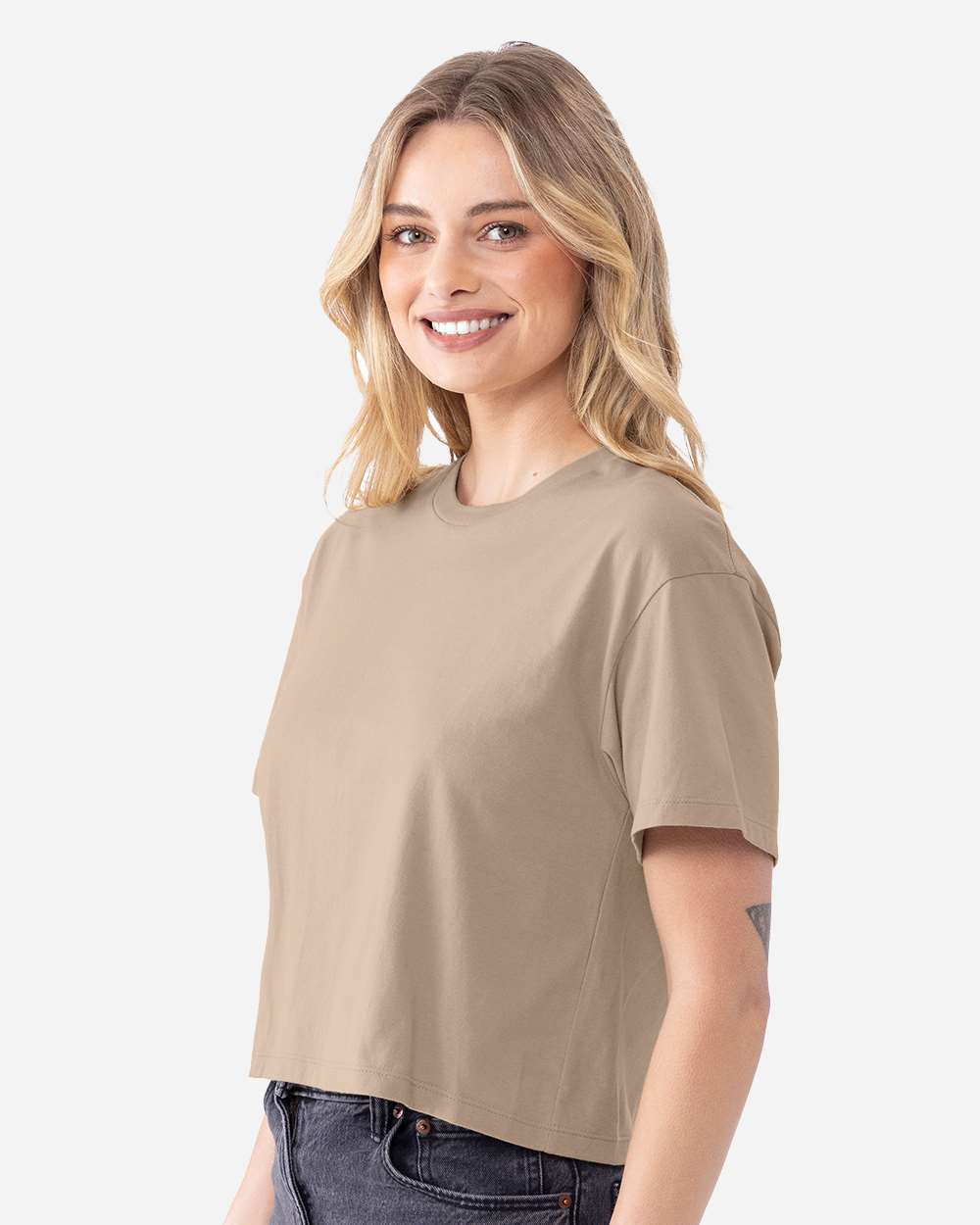 Women's Ideal Crop Top - OnModelSide - B02718242 - Tan