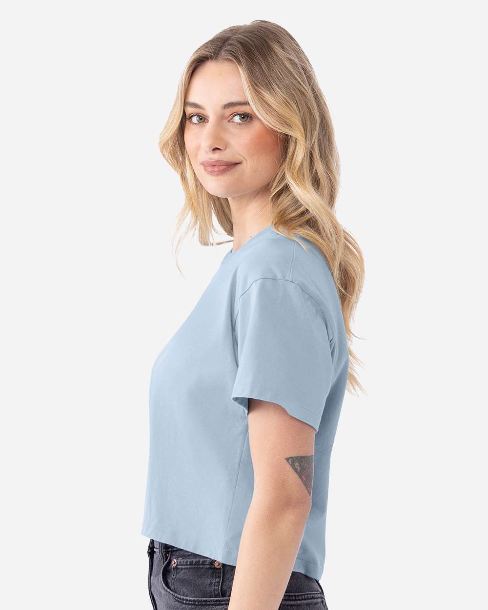 Women's Ideal Crop Top - OnModelSide - B02718252 - Stonewash Denim
