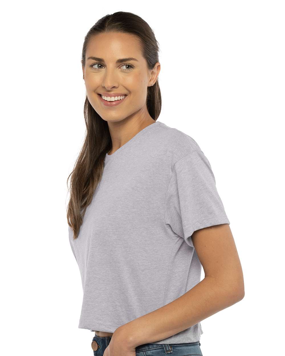 Women's Ideal Crop Top - OnModelSide - B02718582 - Heather Grey