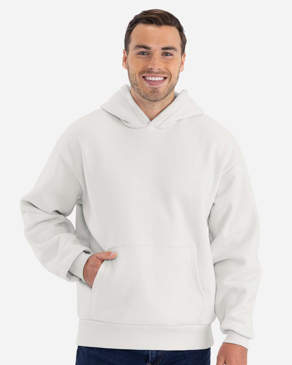 Unisex Heavyweight Fleece Hoodie Sweatshirt - OnModelFront - B22218092 - Bone