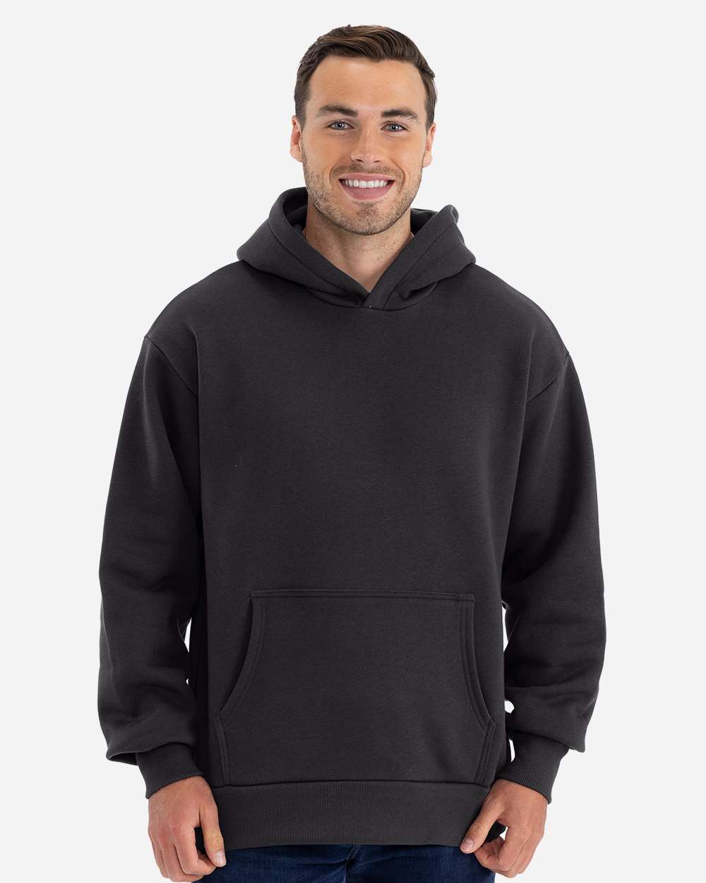 Unisex Heavyweight Fleece Hoodie Sweatshirt - OnModelFront - B22218102 - Graphite Black
