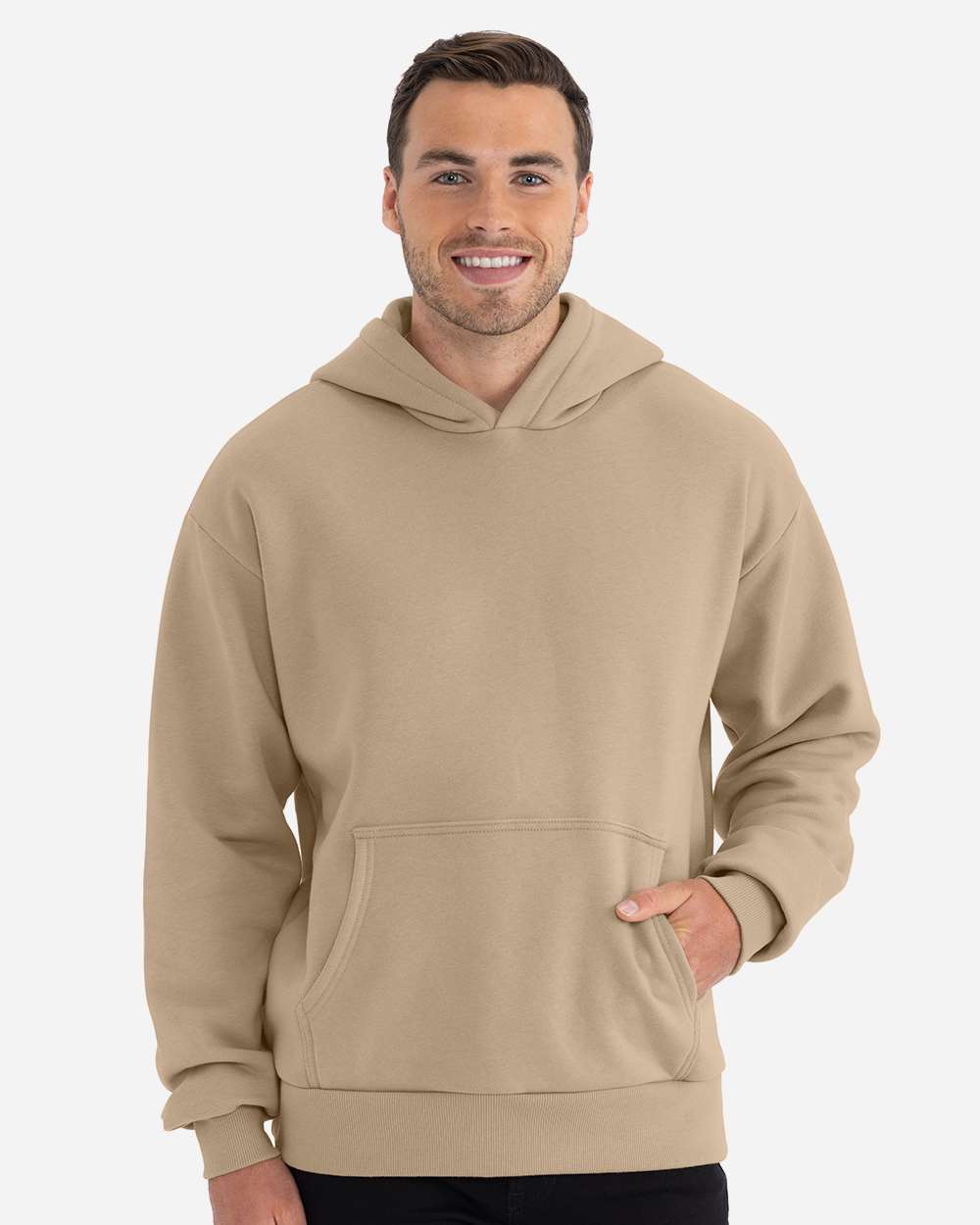 Unisex Heavyweight Fleece Hoodie Sweatshirt - OnModelFront - B22218242 - Tan