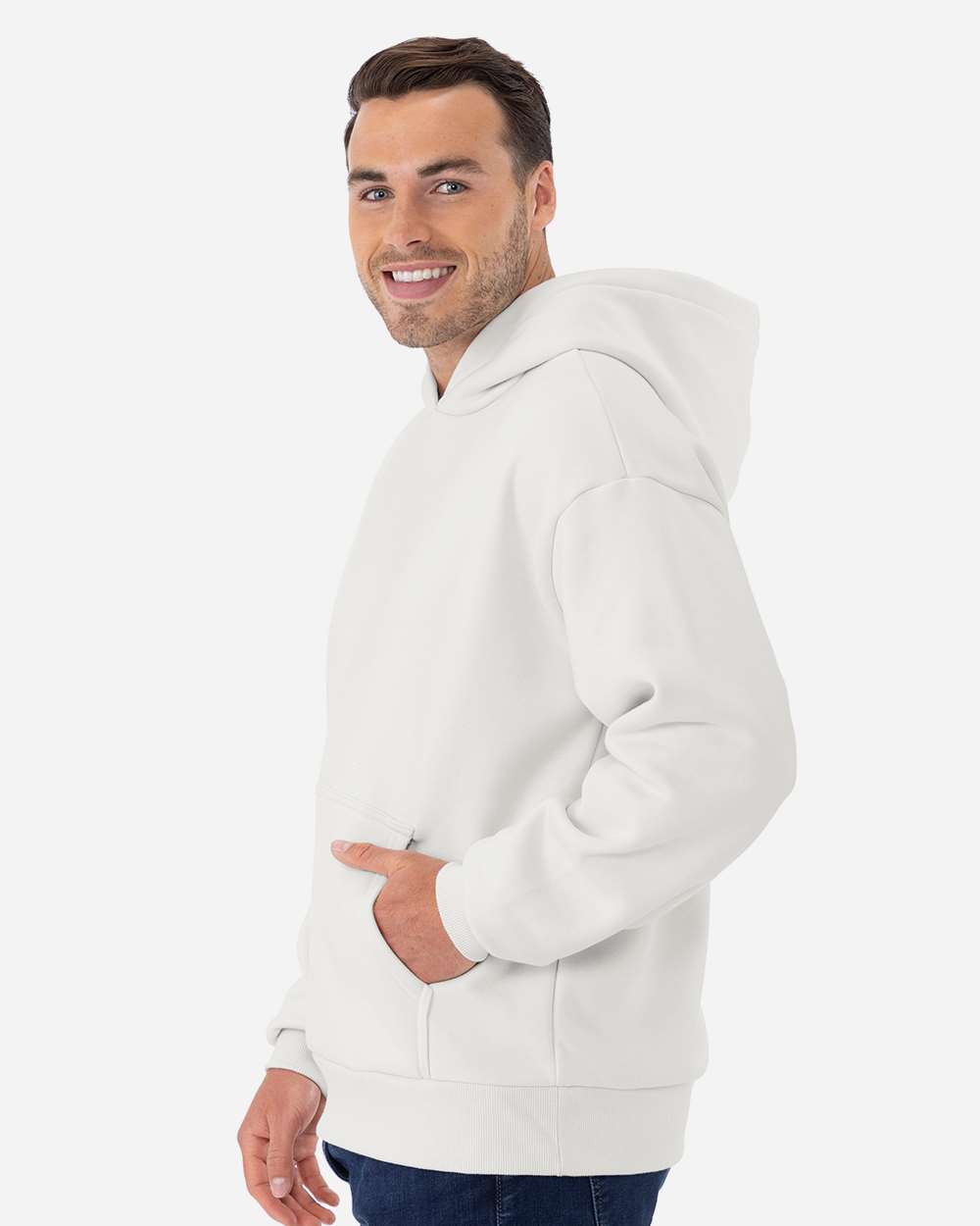 Unisex Heavyweight Fleece Hoodie Sweatshirt - OnModelSide - B22218092 - Bone