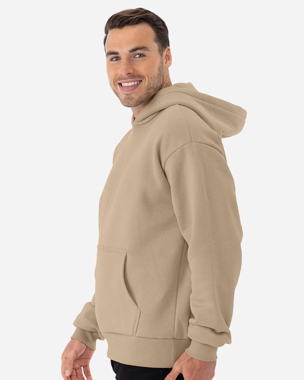Unisex Heavyweight Fleece Hoodie Sweatshirt - OnModelSide - B22218242 - Tan