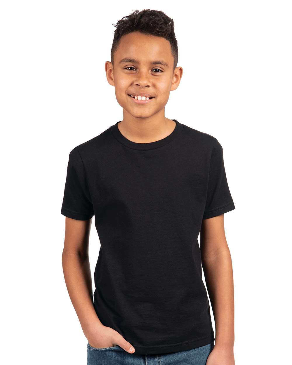 Youth Cotton T-Shirt - OnModelFront - B38018502 - Black