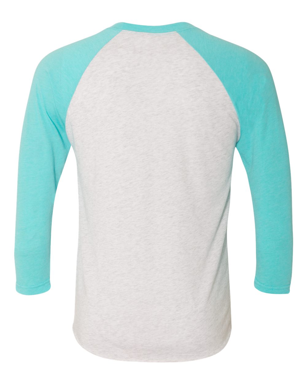 Unisex Triblend Three-Quarter Raglan T-Shirt - Back - B56818972 - Tahiti Blue Sleeves/ Heather White Body