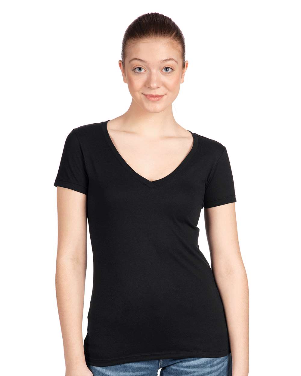 Women's Ideal V-Neck T-Shirt - OnModelBack - B57218502 - Black