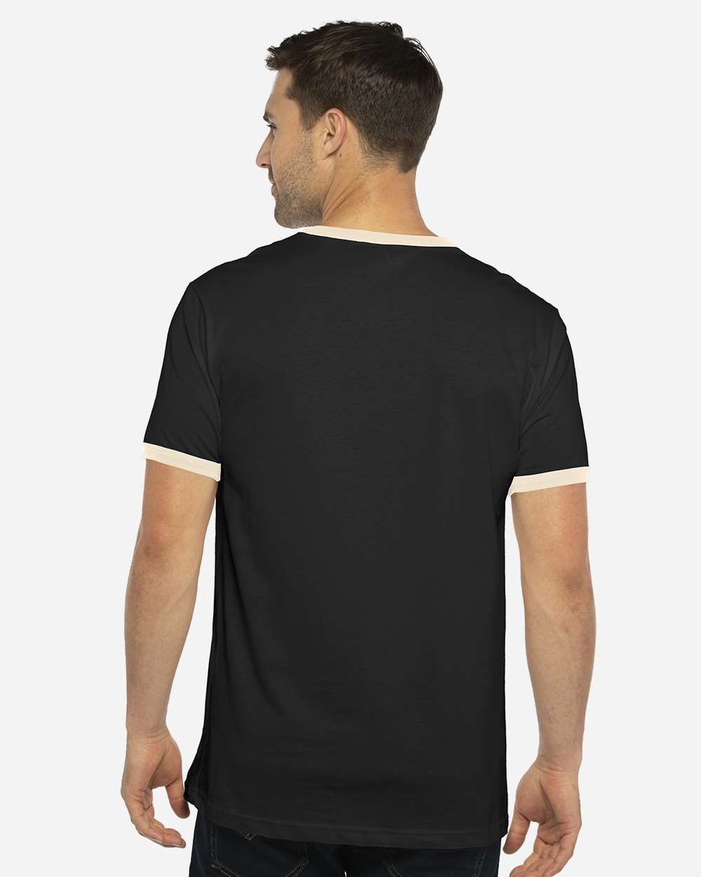 Unisex Cotton Ringer T-Shirt - OnModelBack - B20118512 - Black/ Natural