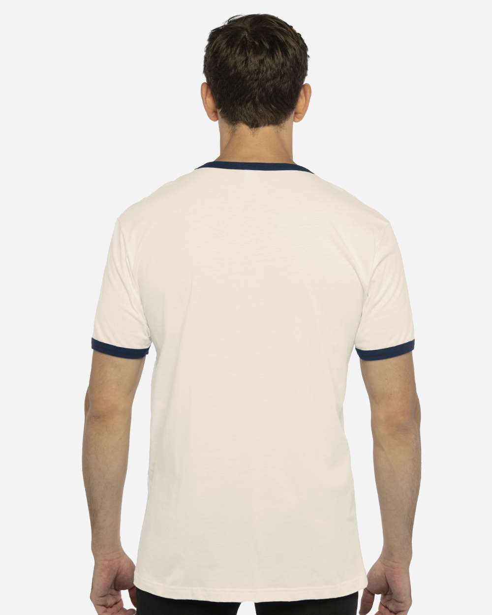 Unisex Cotton Ringer T-Shirt - OnModelBack - B20118862 - Natural/ Midnight Navy