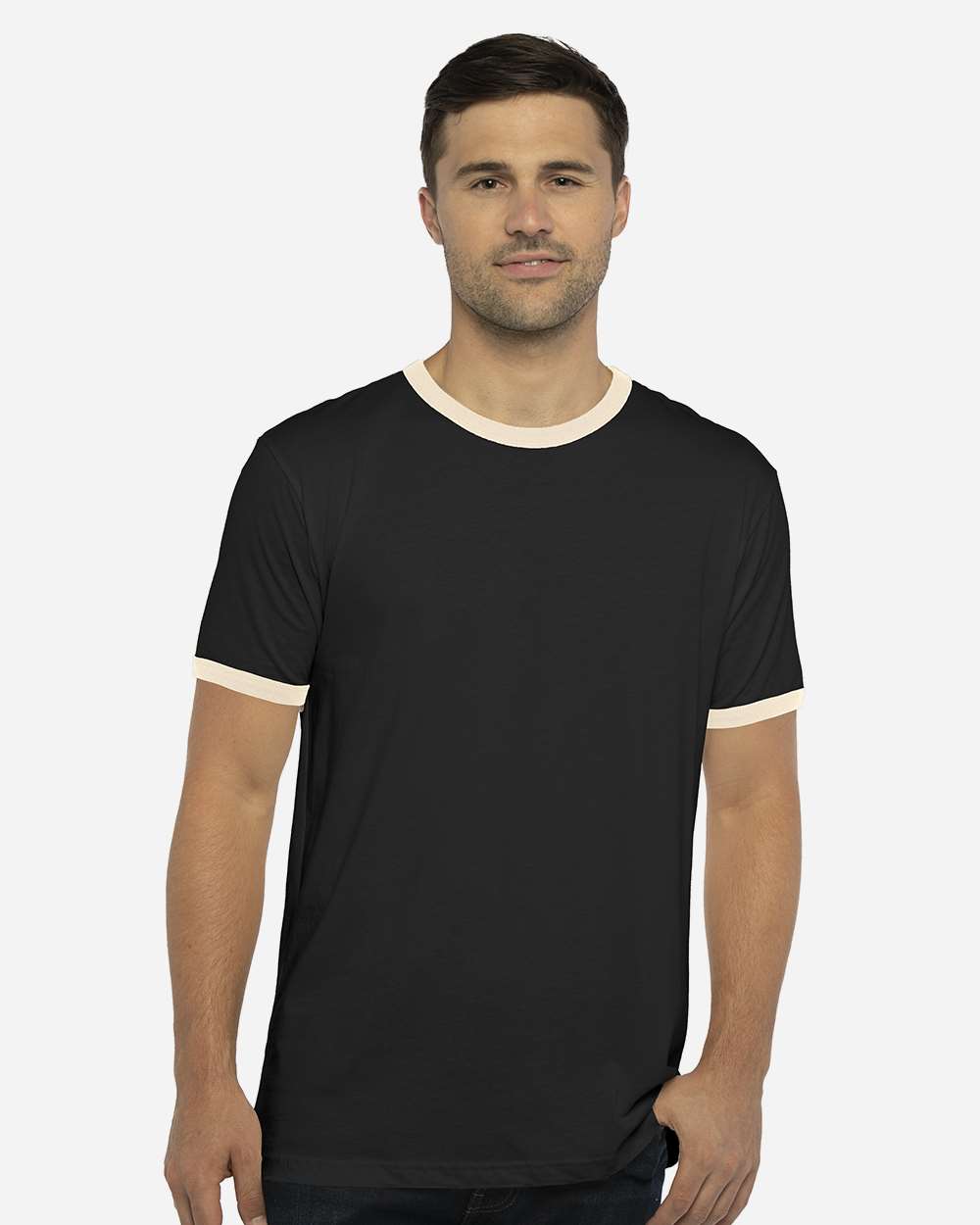 Unisex Cotton Ringer T-Shirt - OnModelFront - B20118512 - Black/ Natural