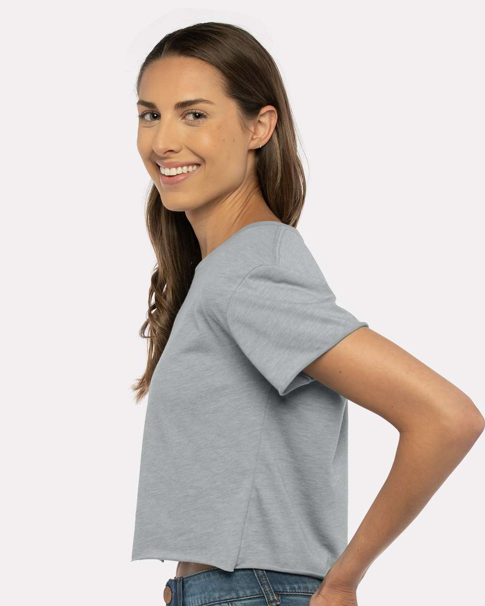 Women's Festival Crop Top - OnModelSide - B01018082 - Heather Grey