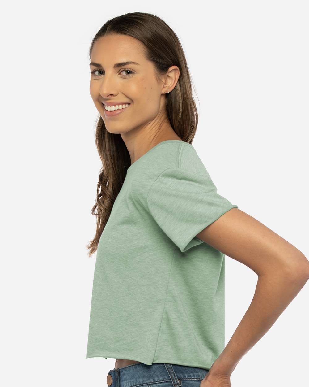 Women's Festival Crop Top - OnModelSide - B01018192 - Stonewash Green