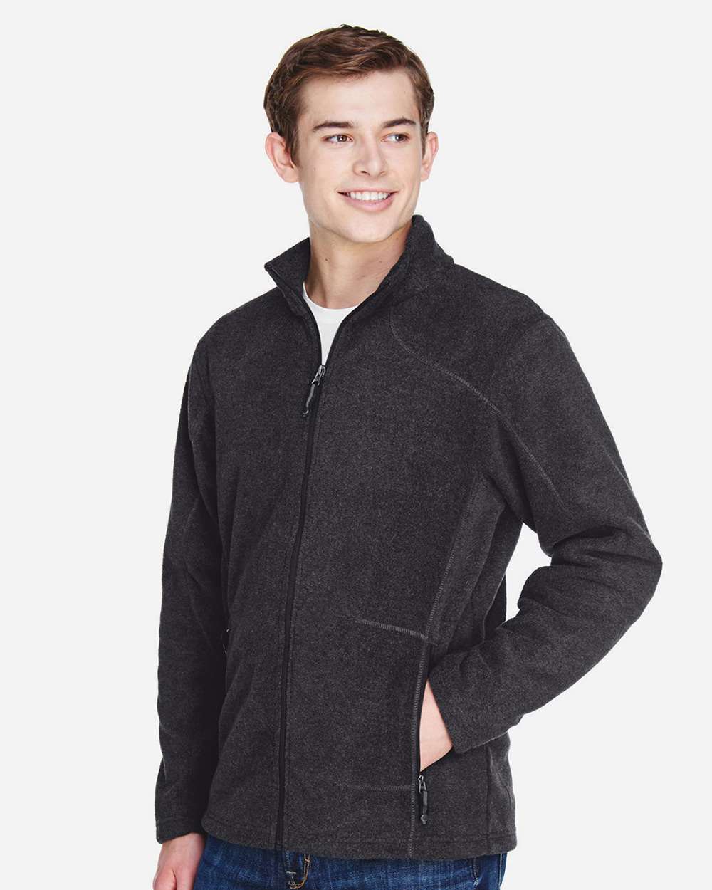 Men's Voyage Fleece Jacket - OnModelSide - B142D3598 - Heather Charcoal