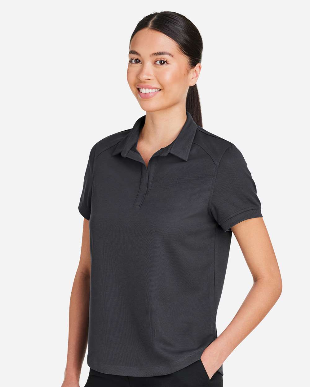 Women's Express Tech Performance Polo - OnModelSide - B165D3592 - Carbon