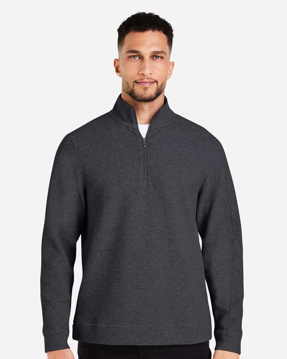 Men's Spirit Textured Quarter-Zip Pullover - OnModelFront - B207D3503 - Black Heather 