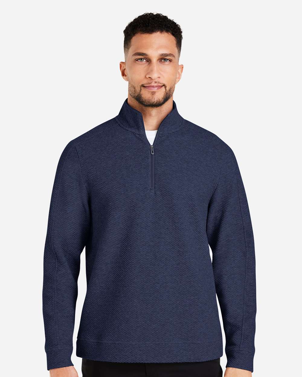 Men's Spirit Textured Quarter-Zip Pullover - OnModelFront - B207D3653 - Classic Navy Heather
