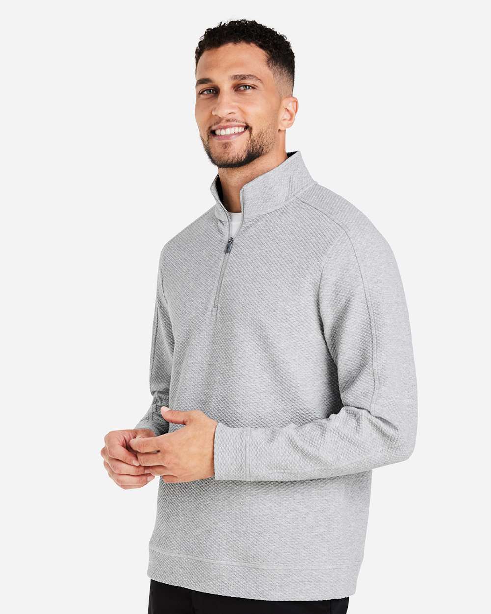 Men's Spirit Textured Quarter-Zip Pullover - OnModelSide - B207D3023 - Platinum Heather