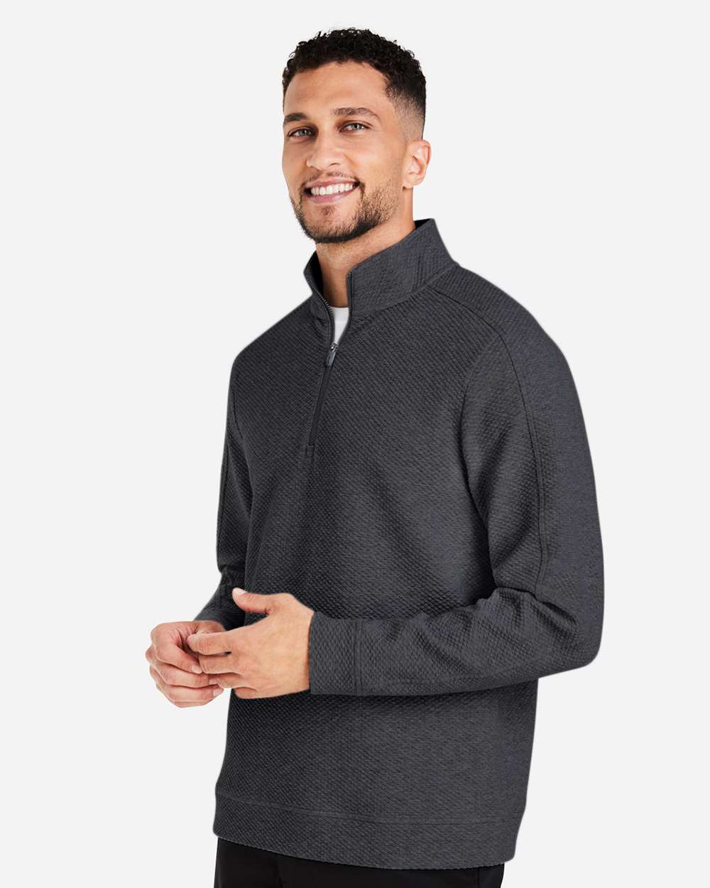 Men's Spirit Textured Quarter-Zip Pullover - OnModelSide - B207D3503 - Black Heather 