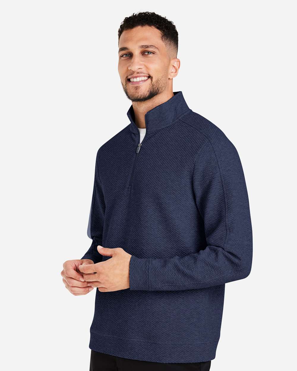 Men's Spirit Textured Quarter-Zip Pullover - OnModelSide - B207D3653 - Classic Navy Heather