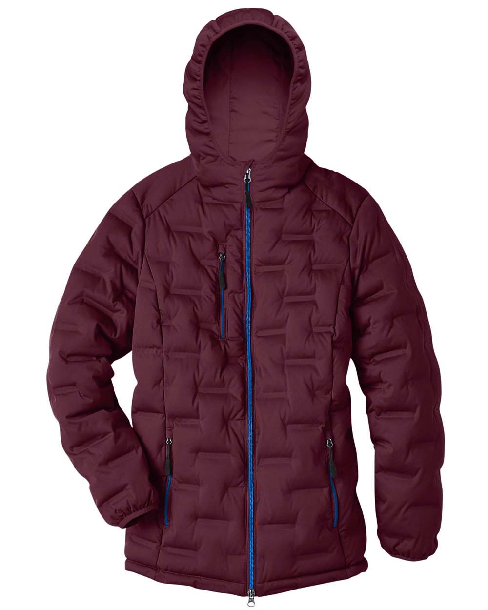 Women's Loft Puffer Jacket - Front - B192D3132 - Burgundy/ Olympic Blue