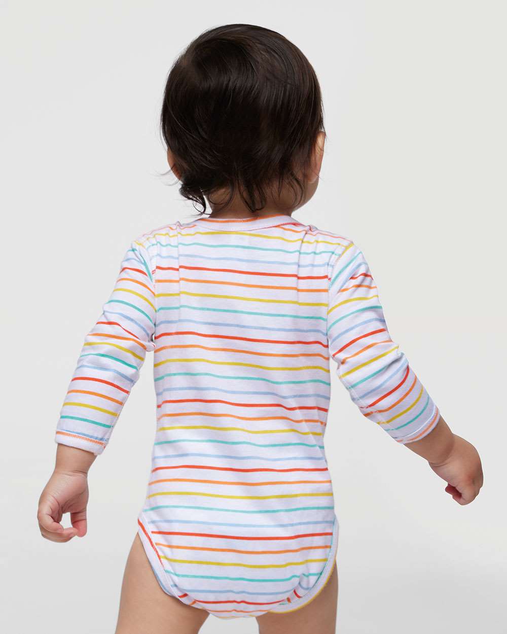 Infant Fine Jersey Long Sleeve Bodysuit - OnModelBack - B08138991 - Rainbow Stripe