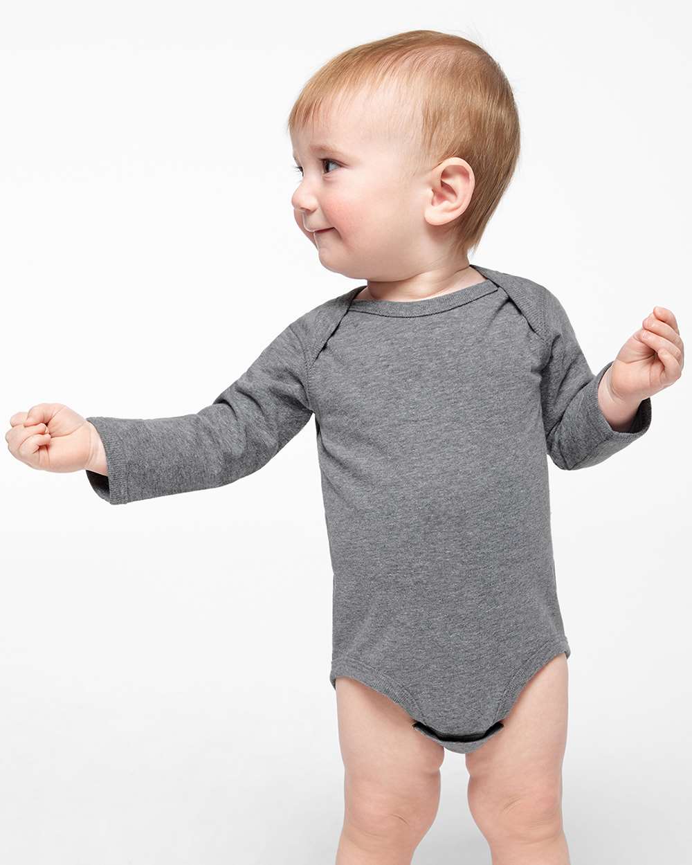 Infant Fine Jersey Long Sleeve Bodysuit - OnModelFront - B08138131 - Granite Heather
