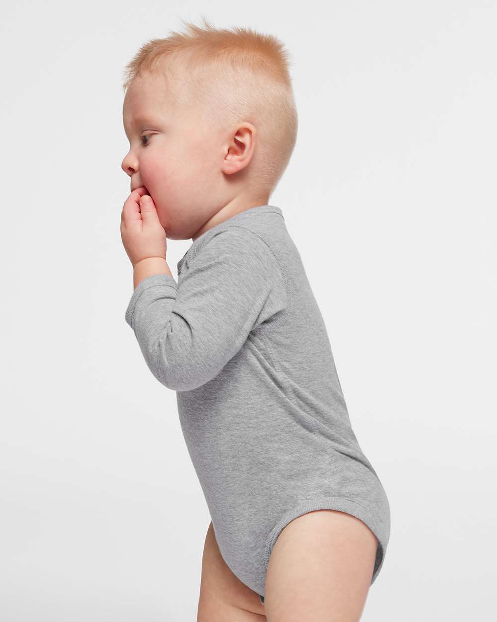 Infant Fine Jersey Long Sleeve Bodysuit - OnModelSide - B08138091 - Heather