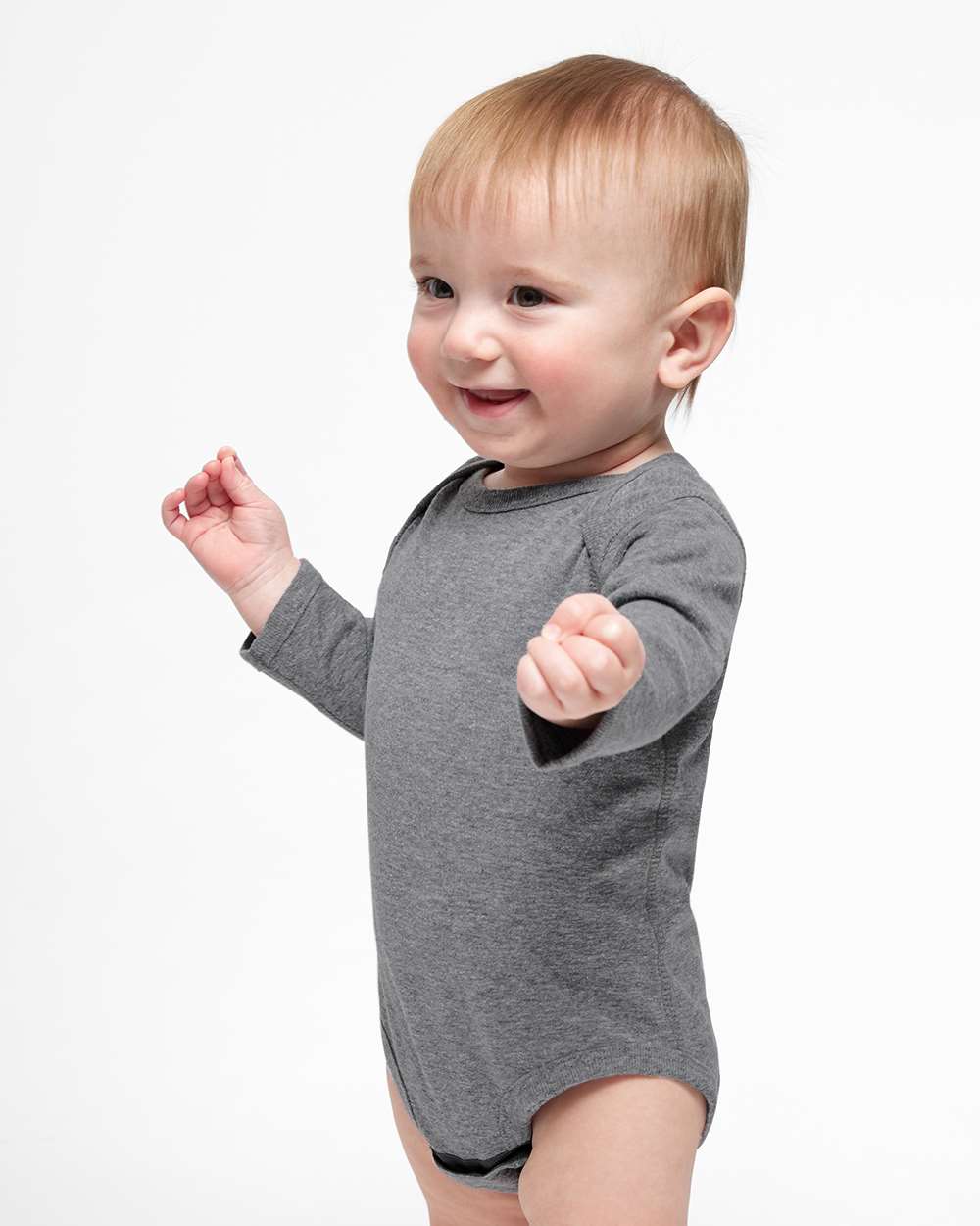 Infant Fine Jersey Long Sleeve Bodysuit - OnModelSide - B08138131 - Granite Heather