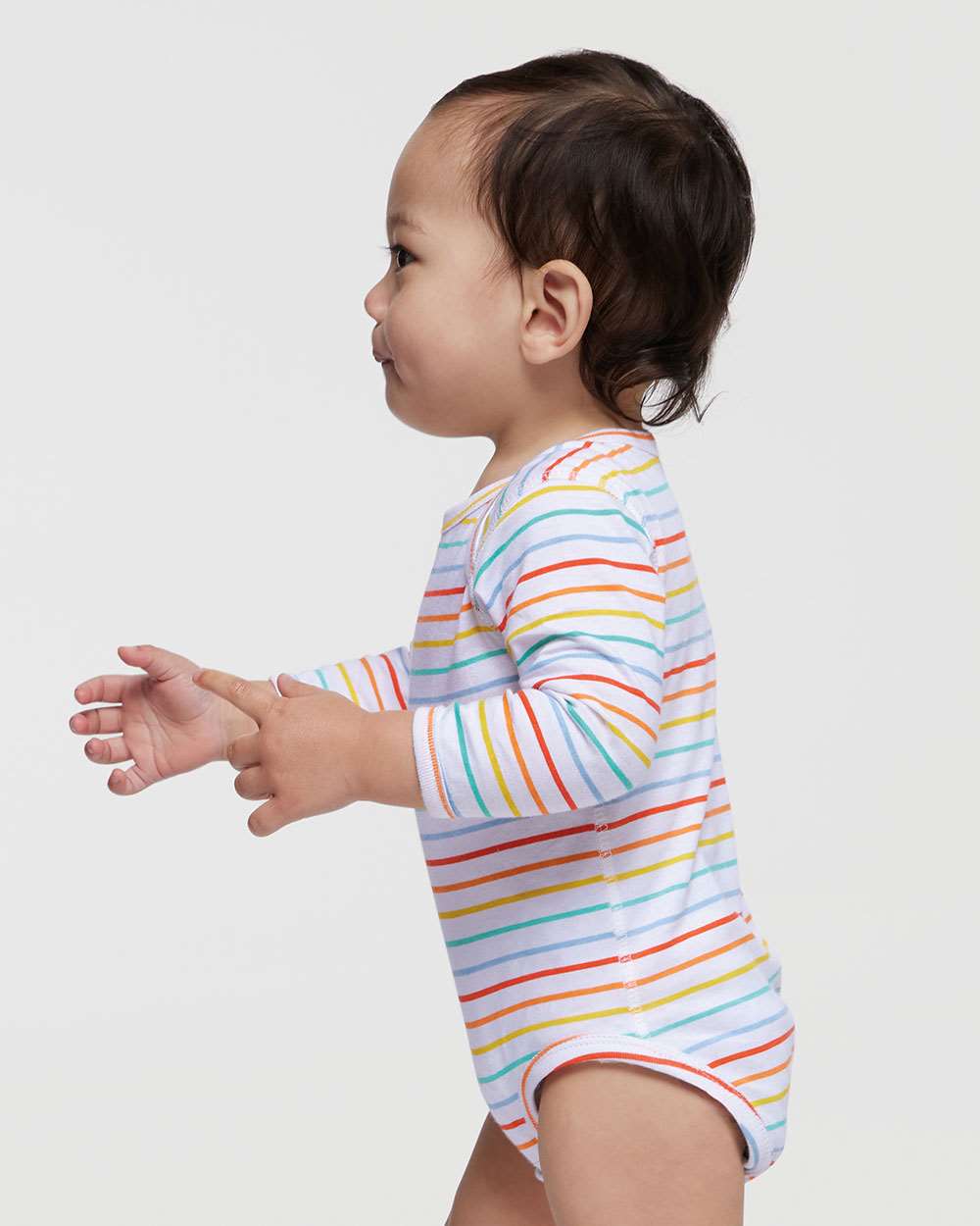 Infant Fine Jersey Long Sleeve Bodysuit - OnModelSide - B08138991 - Rainbow Stripe