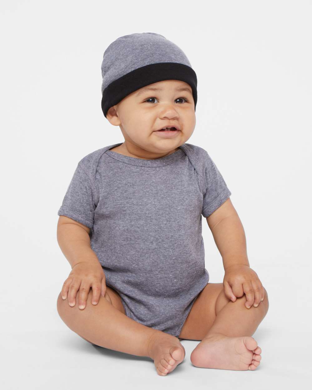 Infant Baby Rib Bodysuit - OnModelFront - B30238131 - Granite Heather