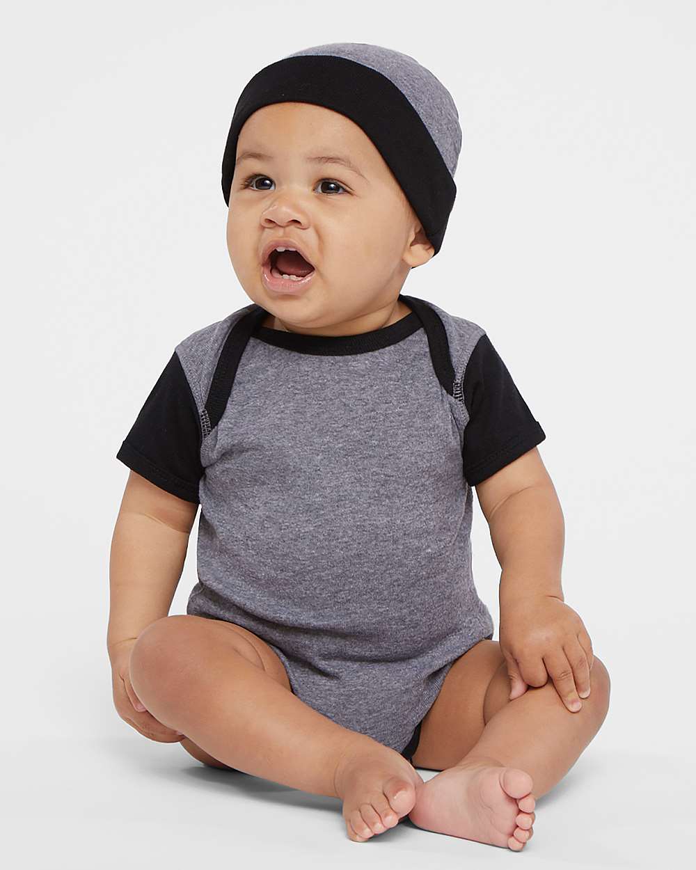 Infant Baby Rib Bodysuit - OnModelFront - B30238801 - Granite Heather/ Black