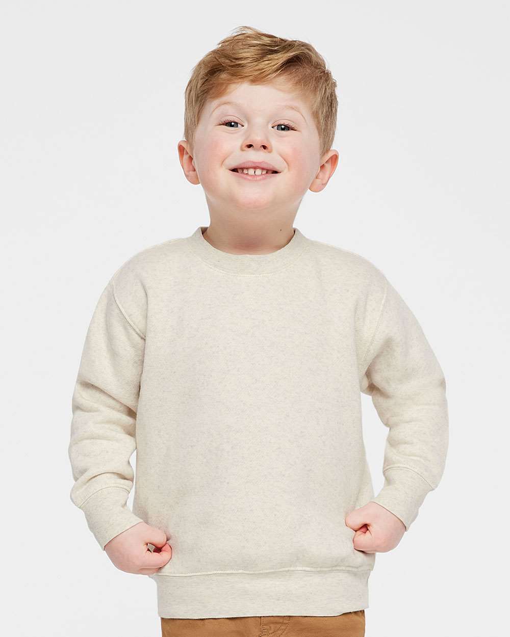 Toddler Fleece Crewneck Sweatshirt - OnModelFront - B32938243 - Natural Heather