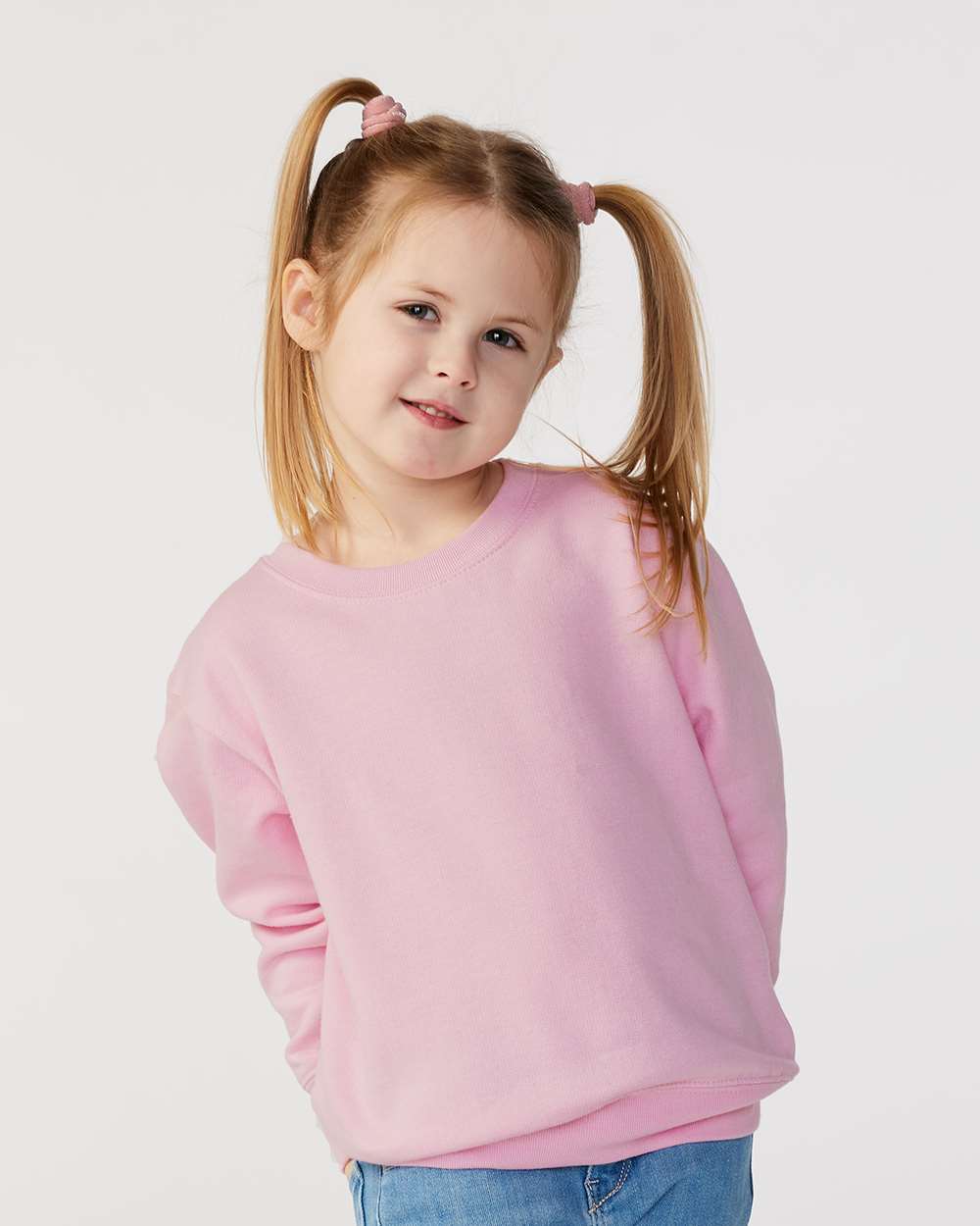 Toddler Fleece Crewneck Sweatshirt - OnModelFront - B32938303 - Pink