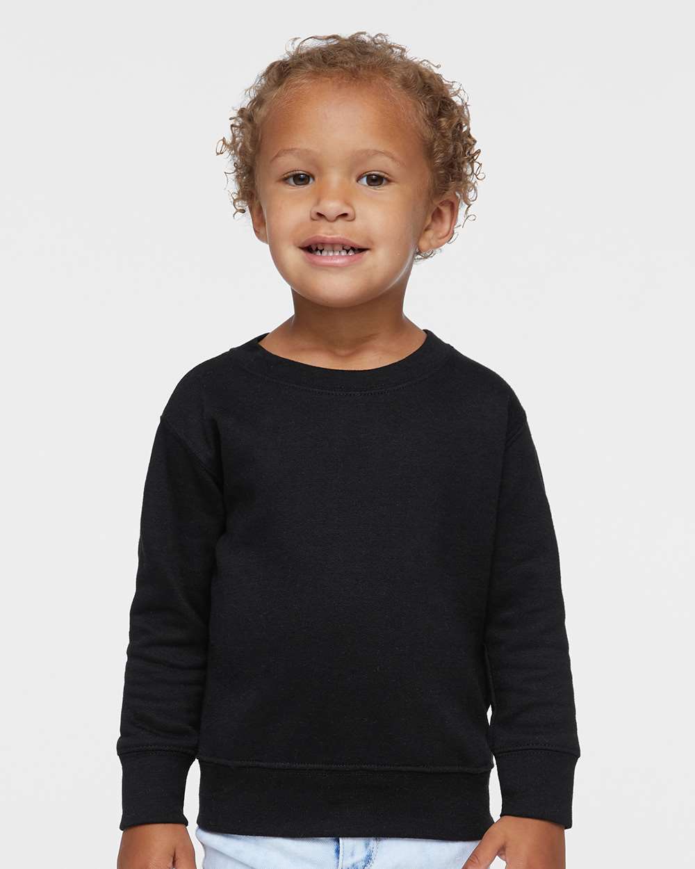 Toddler Fleece Crewneck Sweatshirt - OnModelFront - B32938503 - Black