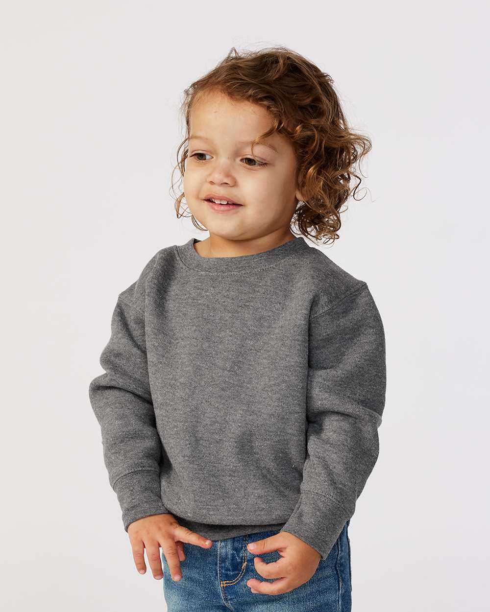 Toddler Fleece Crewneck Sweatshirt - OnModelFront - B32938573 - Granite Heather