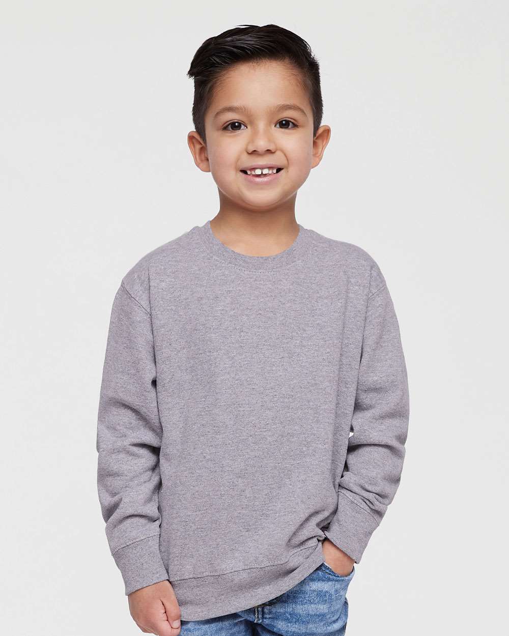 Toddler Fleece Crewneck Sweatshirt - OnModelFront - B32938583 - Heather