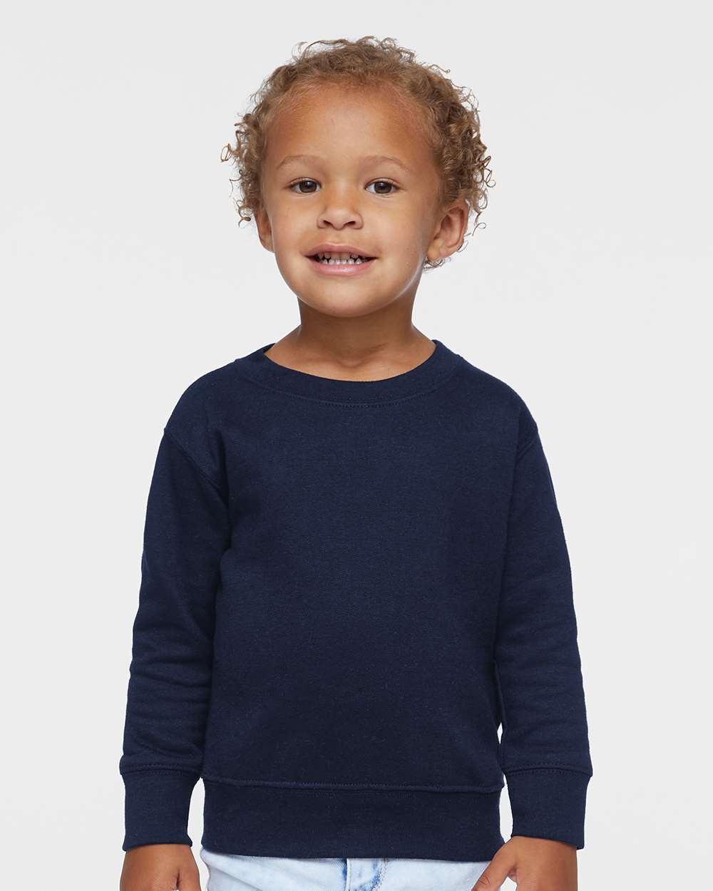 Toddler Fleece Crewneck Sweatshirt - OnModelFront - B32938653 - Navy