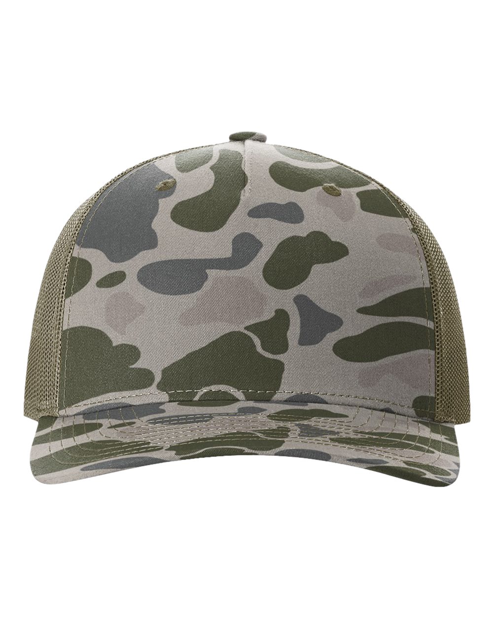 Five-Panel Printed Trucker Cap - Front - B26795130 - Marsh Duck Camo/ Loden