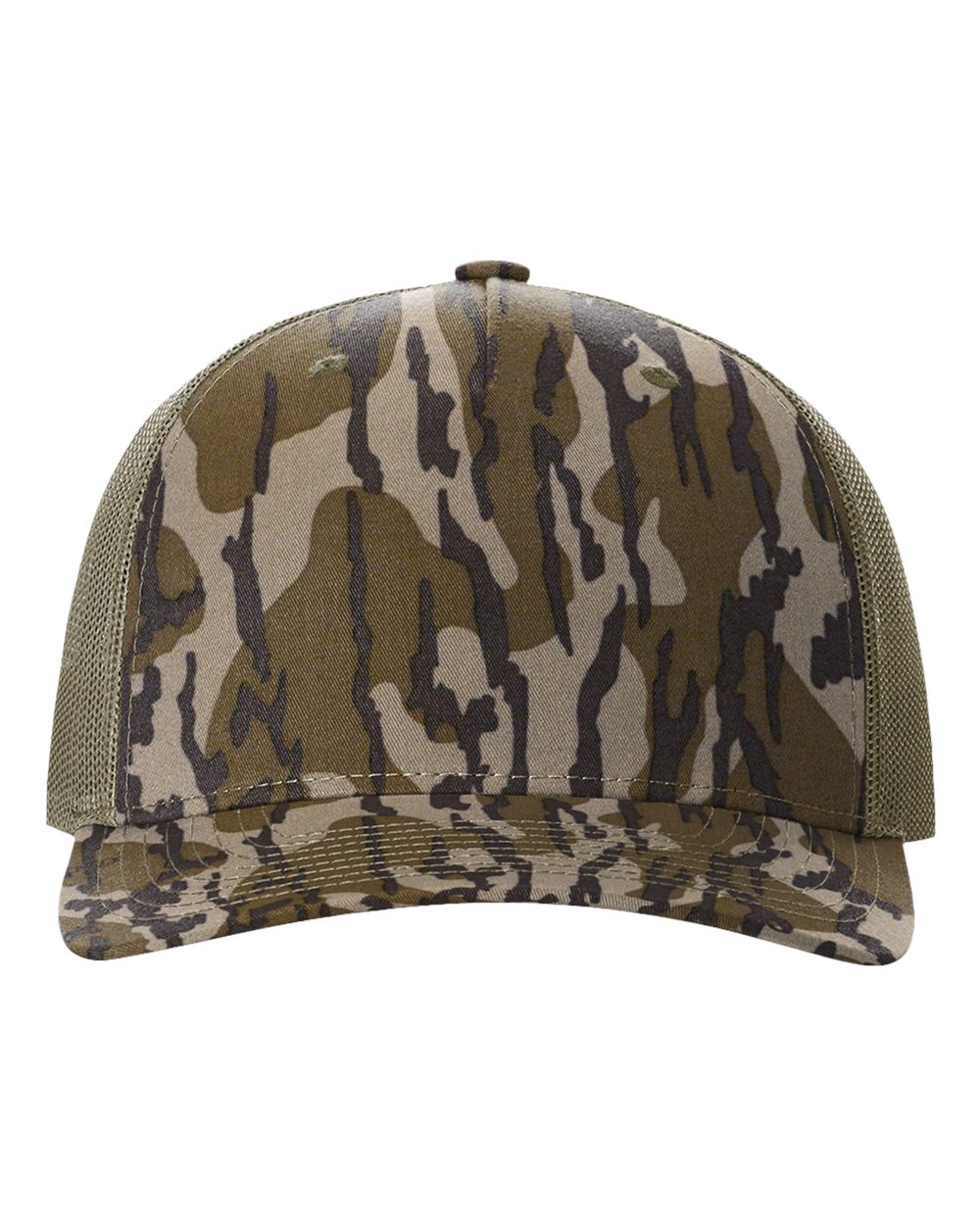 Five-Panel Printed Trucker Cap - Front - B26795140 - Mossy Oak Bottomland/ Loden
