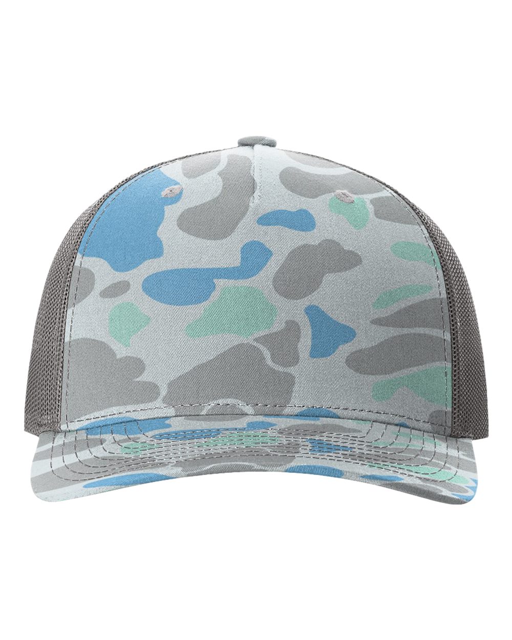 Five-Panel Printed Trucker Cap - Front - B26795310 - Saltwater Duck Camo/ Charcoal