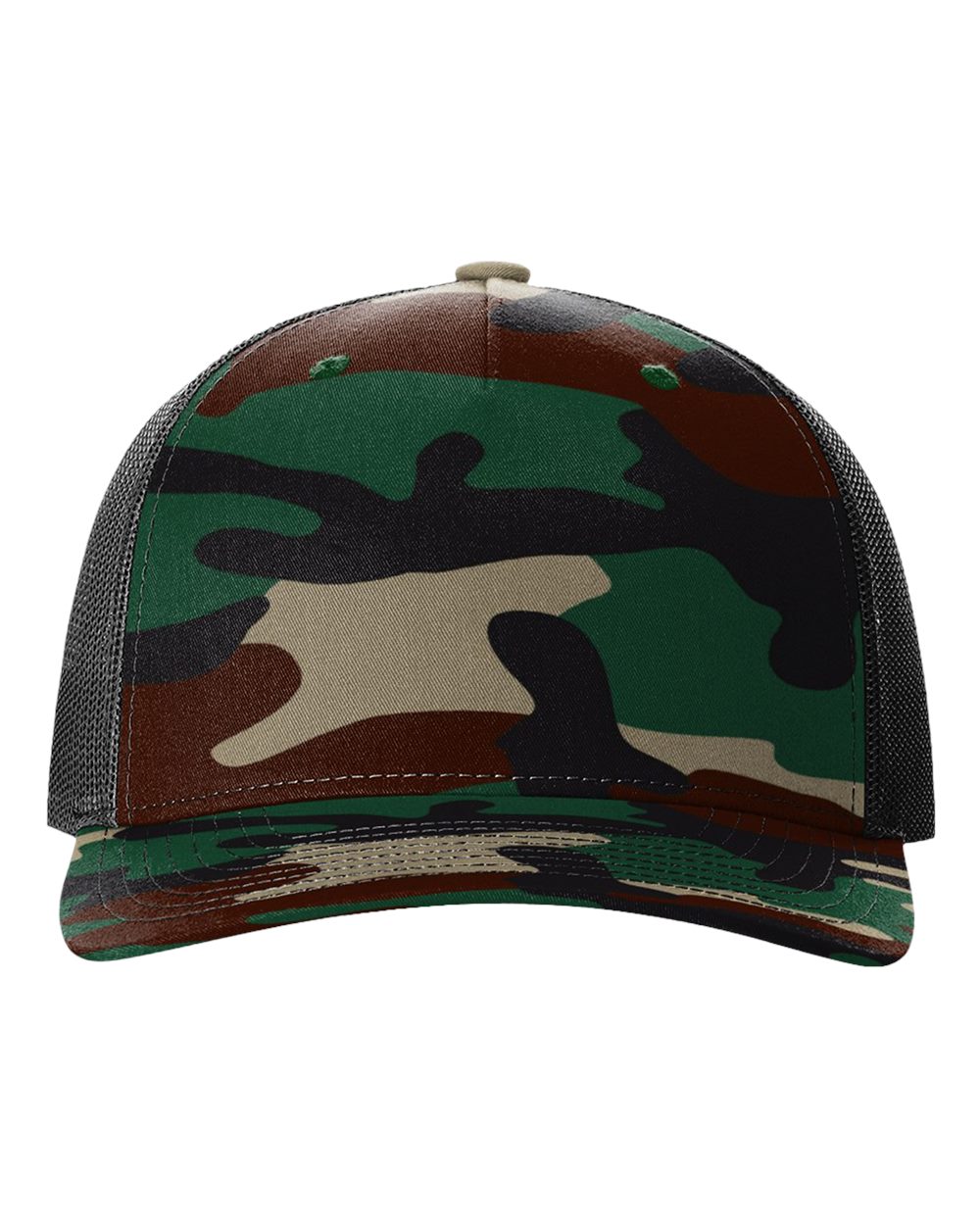 Five-Panel Printed Trucker Cap - Front - B26795330 - Green Camo/ Black