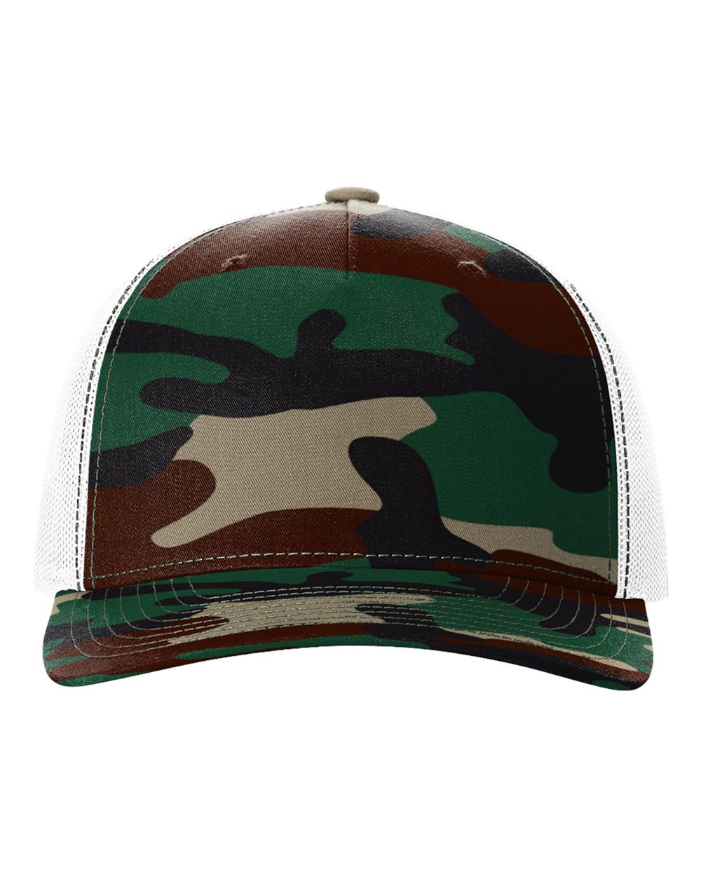 Five-Panel Printed Trucker Cap - Front - B26795340 - Green Camo/ White