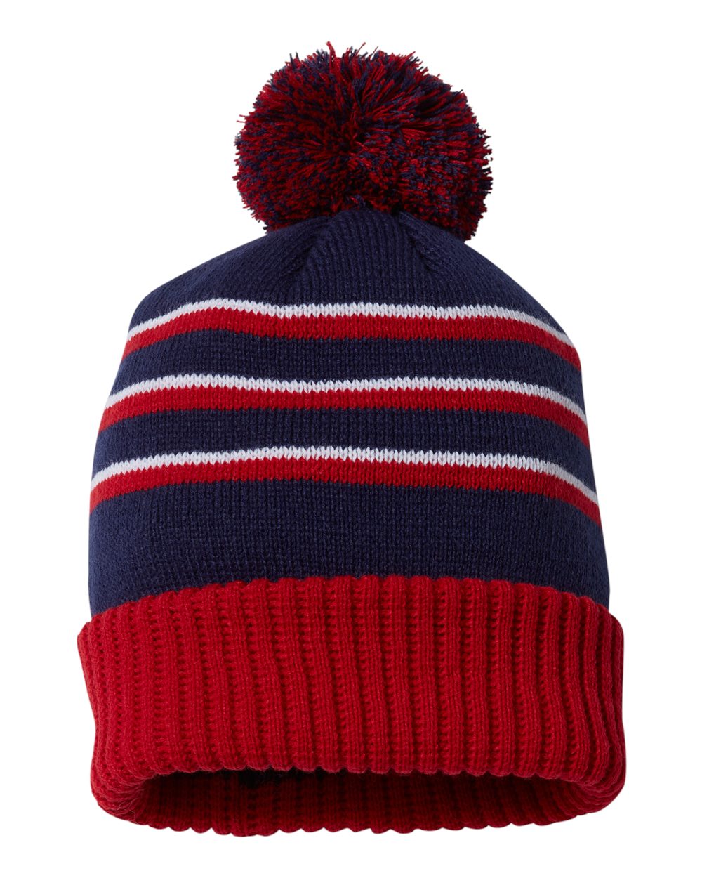 Pom Cuffed Beanie - Back - B54995130 - Navy/ Red/ White