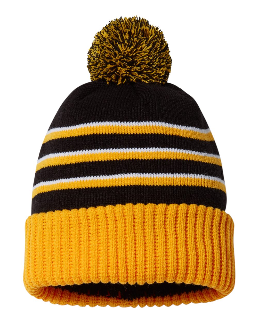 Pom Cuffed Beanie - Back - B54995500 - Black/ Gold/ White