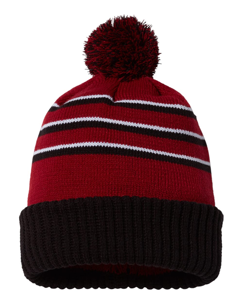 Pom Cuffed Beanie - Front - B54995110 - Cardinal/ Black/ White
