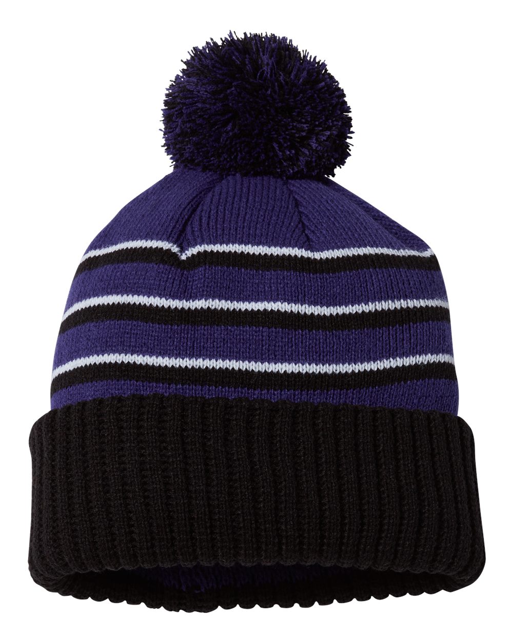 Pom Cuffed Beanie - Front - B54995670 - Purple/ Black/ White