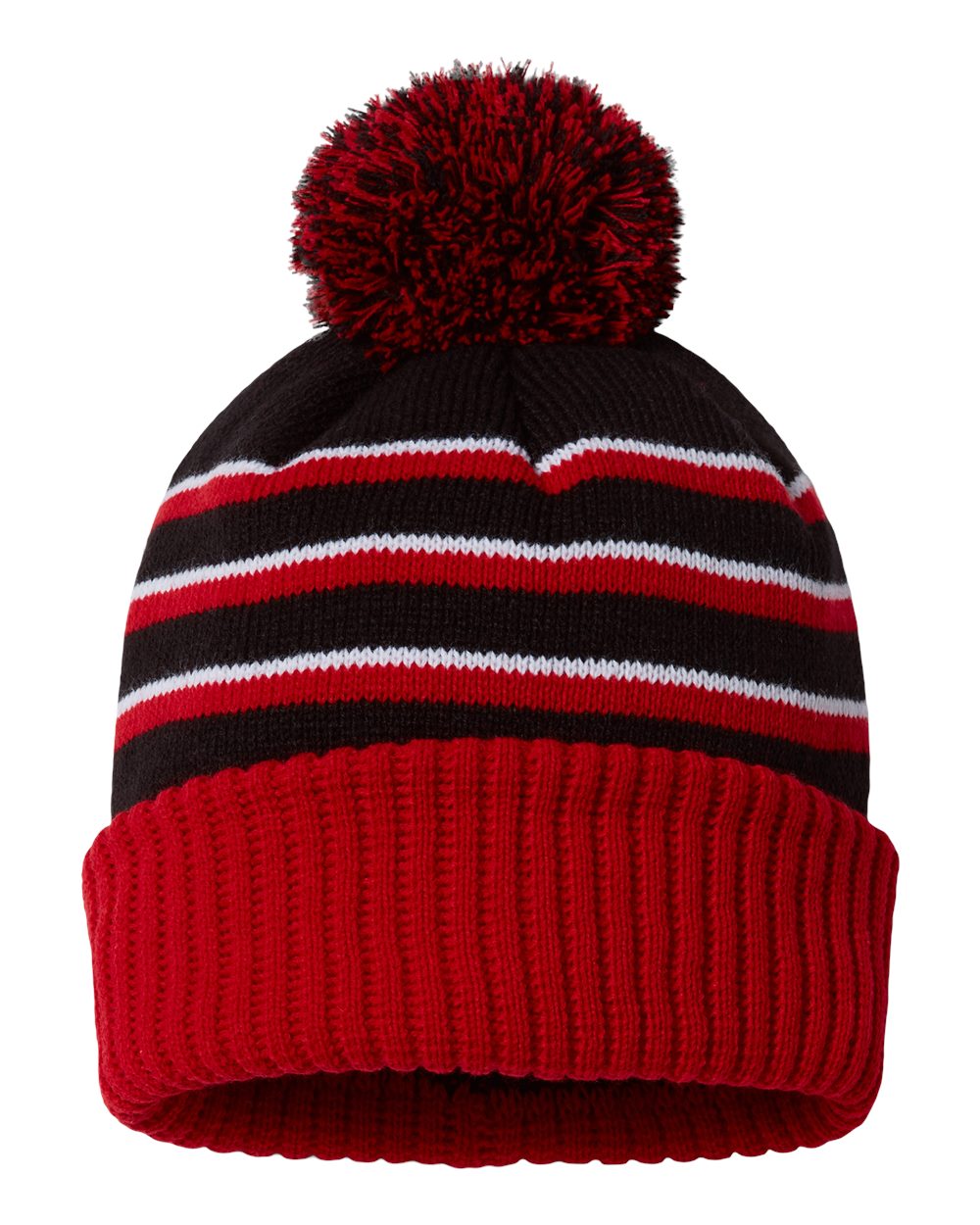 Pom Cuffed Beanie - Front - B54995700 - Black/ Red/ White