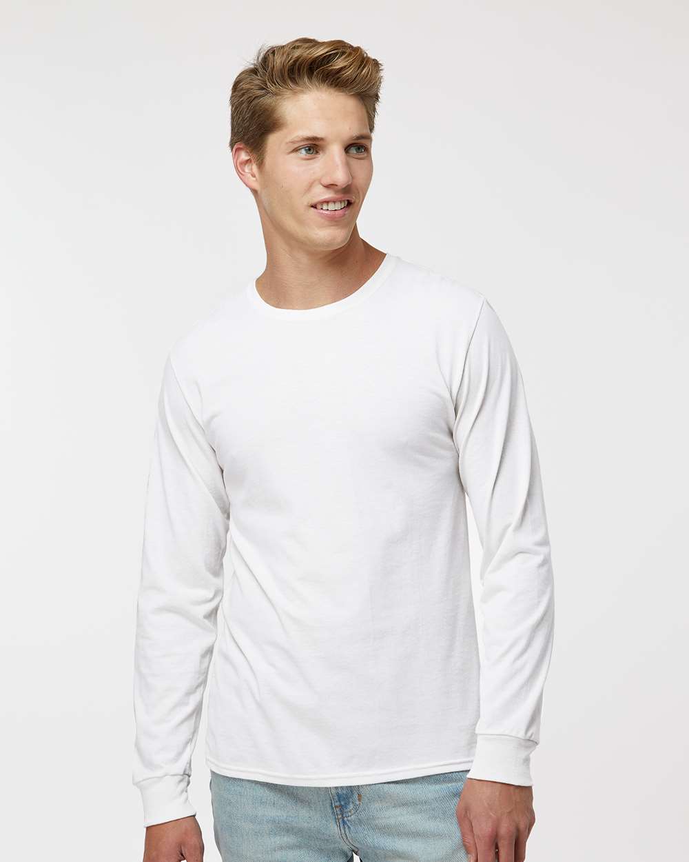 Unisex Dri Power® CVC Performance Long Sleeve T-Shirt - OnModelFront - B61711003 - White
