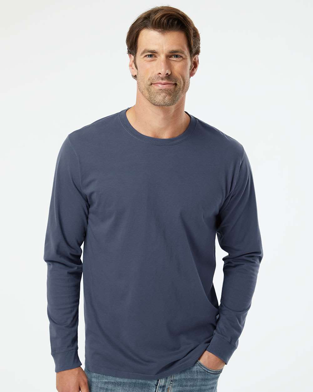 Unisex Organic Long Sleeve T-Shirt - OnModelFront - B10272103 - Navy